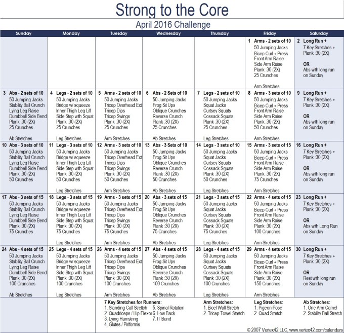 April 2016 Challenge Calendar