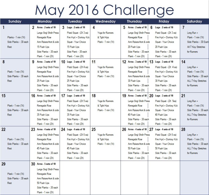 May 2016 Challenge Calender