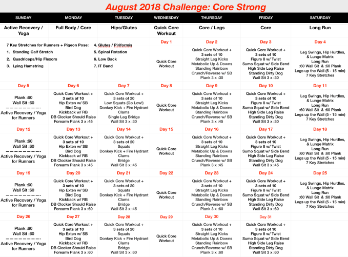 August 2018 Challenge - Core Strong Revised